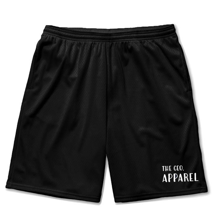 Front view of black TCA. mesh shorts with drawstring waist and athletic fit
