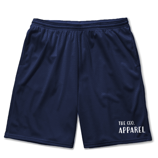 Front view of blue TCA. mesh shorts with drawstring waist and athletic fit