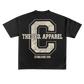 Back view of a black The CEO. Apparel t-shirt with a large distressed collegiate “C” graphic, floral texture detailing, and “Established 2016” text.