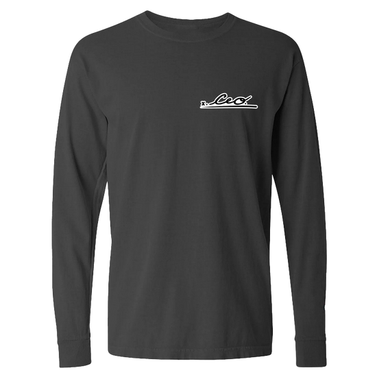 Front view of a black long sleeve The CEO. Apparel shirt with white signature logo on the left chest.