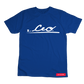 Front view of blue CEO. Signature T-shirt with bold white logo
