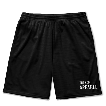 Front view of black TCA. mesh shorts with drawstring waist and athletic fit