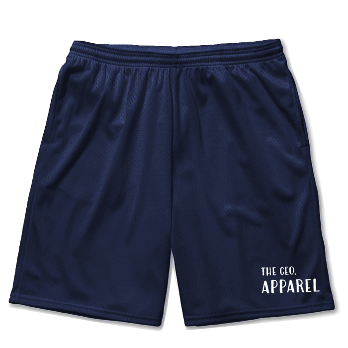 Front view of blue TCA. mesh shorts with drawstring waist and athletic fit